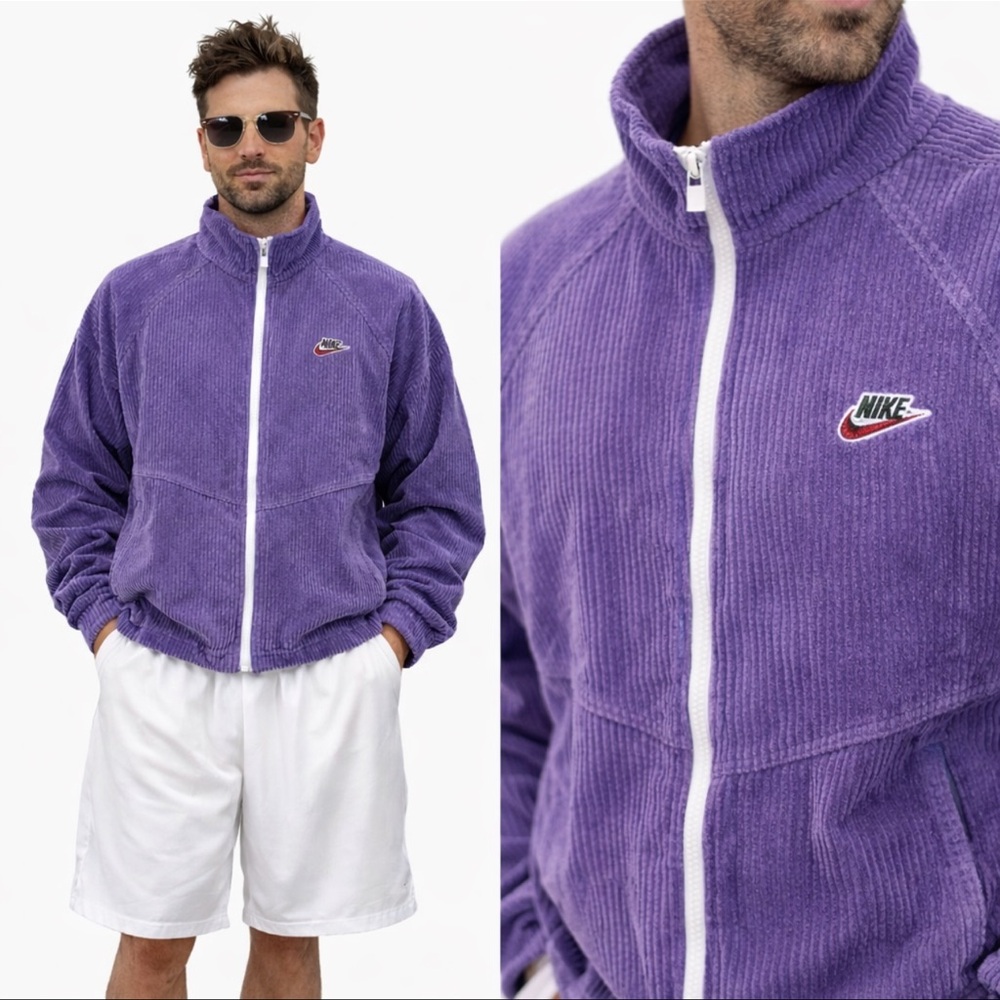 Nike Track Jacket Heritage Windrunner Purple Corduroy Zip Retro Swoosh Style M